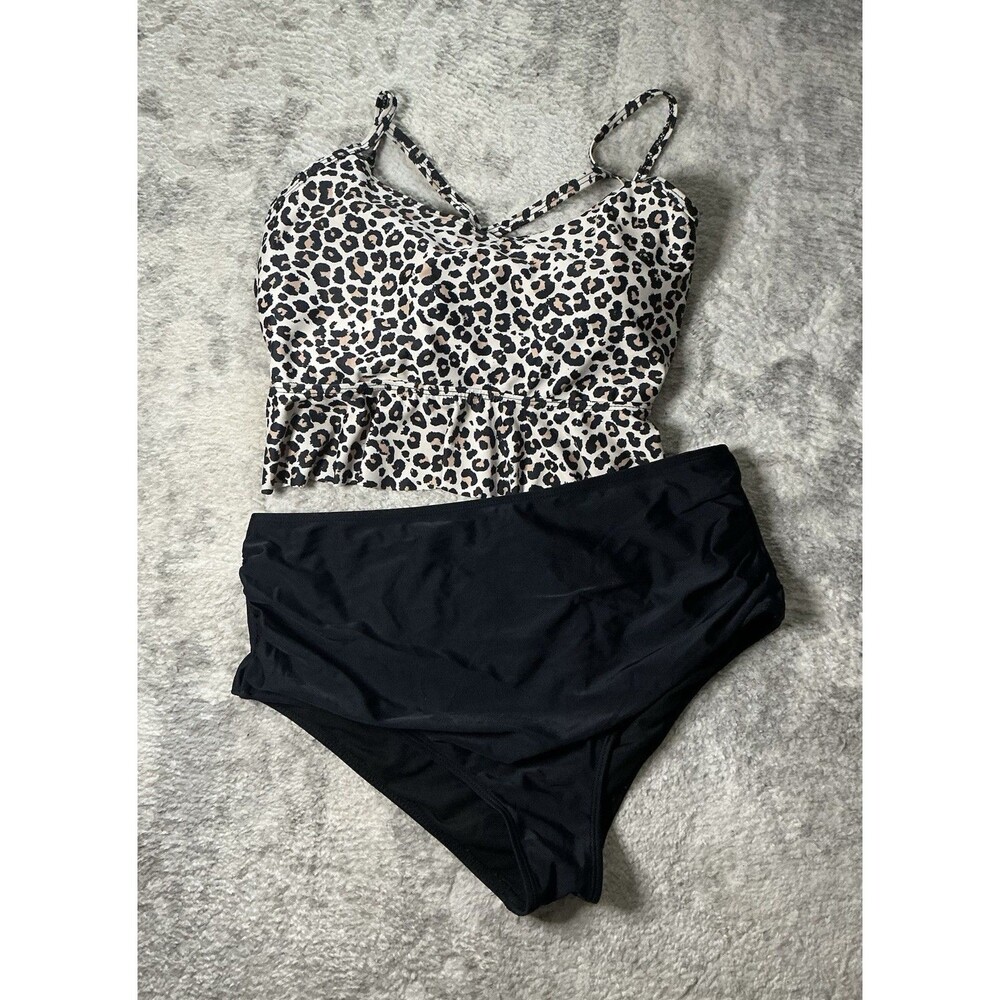 Leopard Print 2 Piece Swimsuit Tankini Unbranded Women’s Large High Waisted